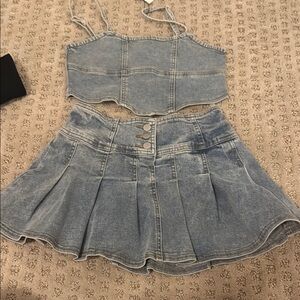 Denim Crop Top and Skirt Set